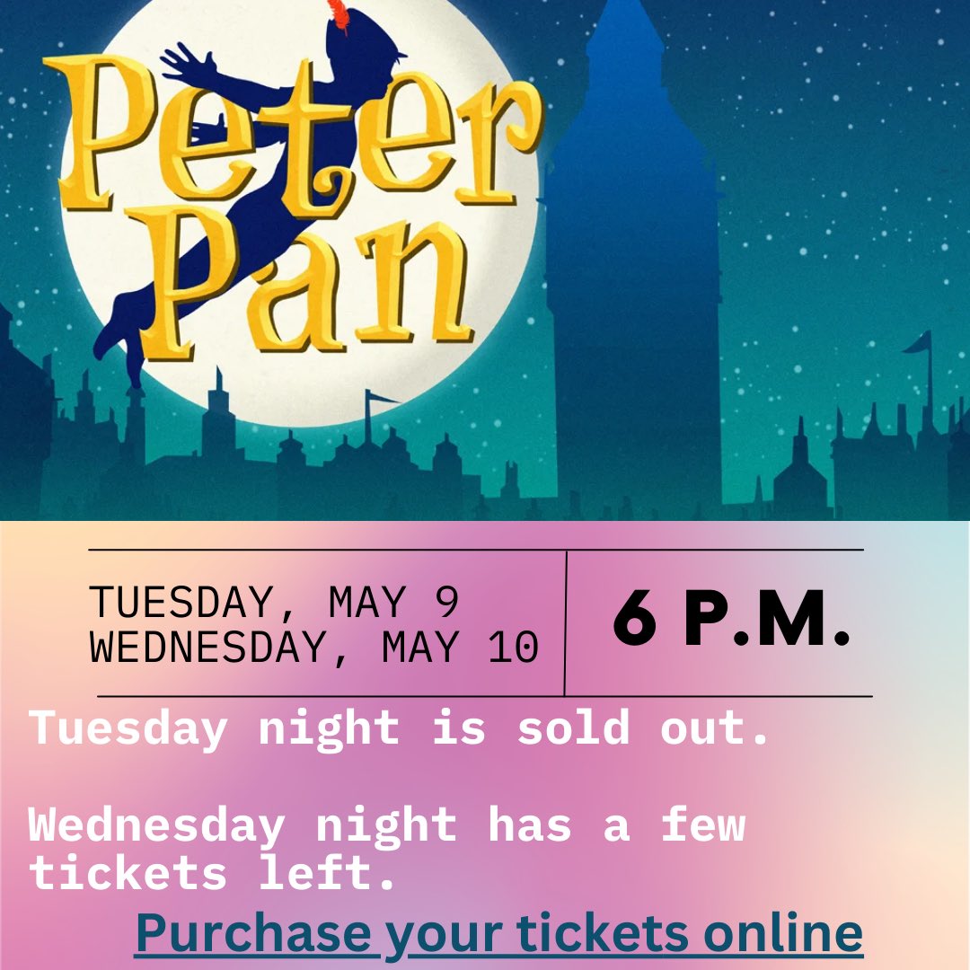 You will not want to miss our Peter Pan production.

Tuesday night is sold out. Only a few tickets left for Wednesday night.  Get your tickets before it is sold out.

🎟️ onthestage.tickets/show/lied-stem…