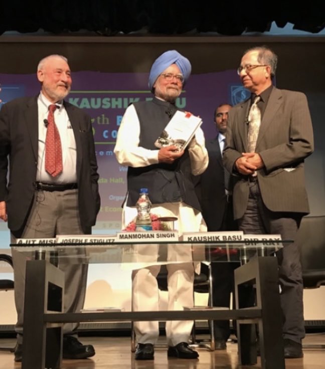 2017, Delhi. Fascinating listening to PM Manmohan Singh &amp; Nobel laureate Joe Stiglitz. You could see why India moved ahead in science &amp; research. As a leader Manmohan Singh was a person of civility &amp; courage. Contrary to what some think, modesty &amp; civility requires courage.