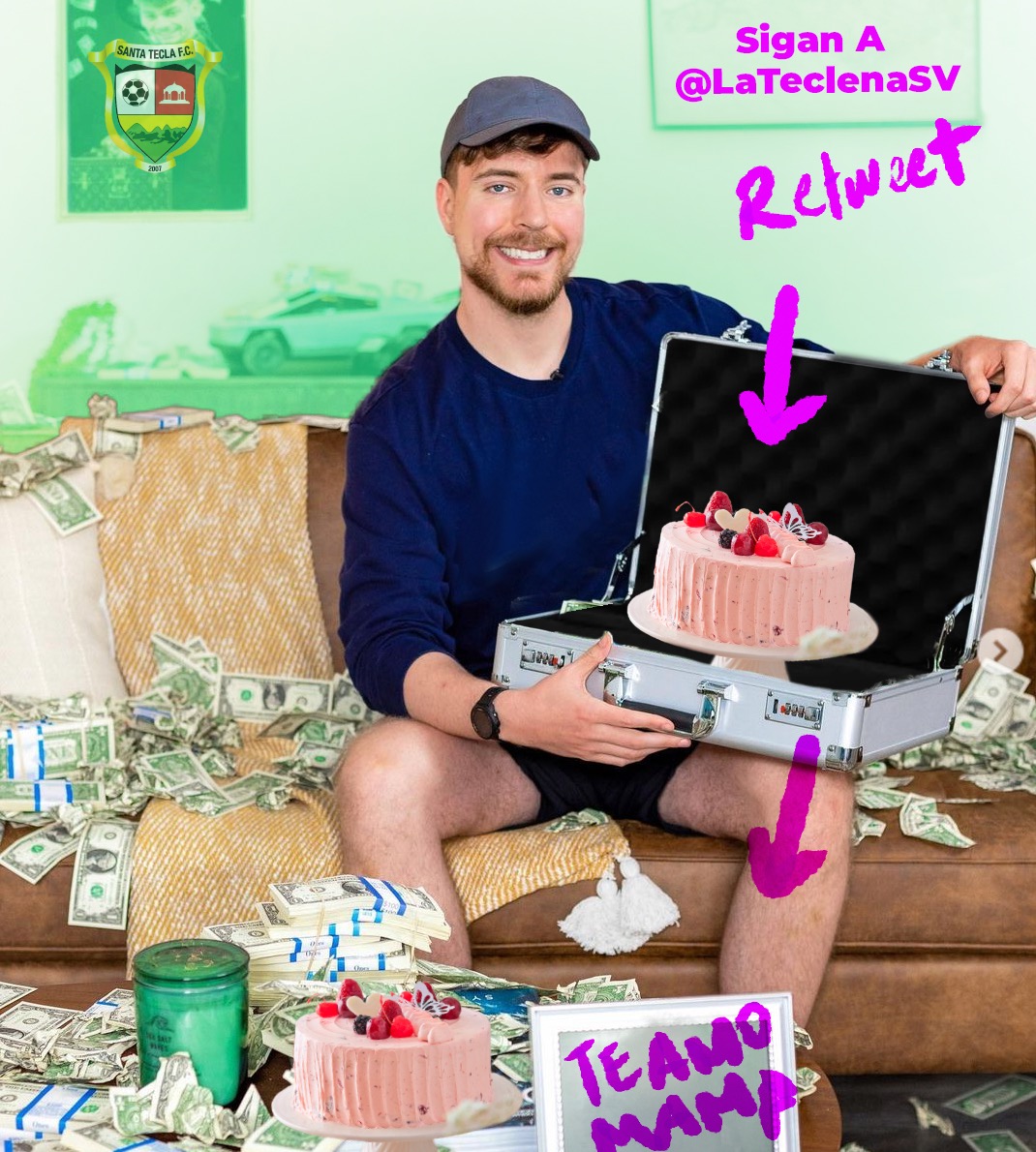 lateclenasv's tweet photo. ¿Cansados de ver a Mr. Beast en Insta?
Bueno, ahora lo traemos a TwitterSV, ya que con el equipo hemos decidido regalar a una mamá un pastel de fresa para este 10 de mayo con esta dinámica.

Síguenos @lateclenasv  y dale Rt a este tweet.

PD: La CM elegirá, no le escriban 😉 https://t.co/Ma3xnghDuu