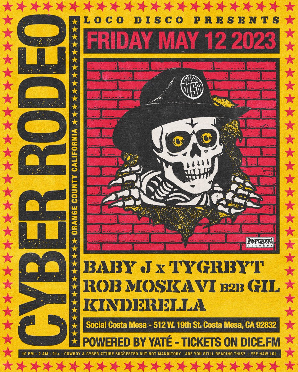 This Friday 5/12 giddy tf up cuz @cyber_rodeo is in town🤠 w/ @babyj @tygrbyt @robmoskavi @groovewithgil & @itskinderella_ Get your free rsvps while they last 🔗in bio🎫