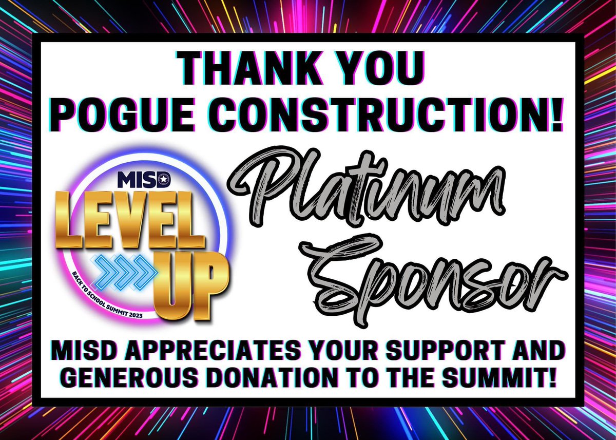 MISD Technology Services (@misd_technology) on Twitter photo We are SO excited to have Pogue Construction as a platinum sponsor!! Thank you for your generous donation that will #LevelUP our Summit! Every single member of Team Montgomery will have a shirt, courtesy of this generous sponsorship. <a href="/PogueConstruct/">Pogue Construction</a> We are SO excited to have Pogue Construction as a platinum sponsor!! Thank you for your generous donation that will #LevelUP our Summit! Every single member of Team Montgomery will have a shirt, courtesy of this generous sponsorship. <a href="/PogueConstruct/">Pogue Construction</a>