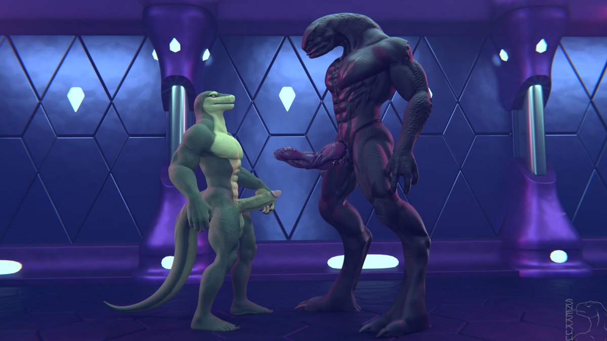 Snekkuu's tweet photo. 🔞📷 Sangheilis can be a lot bigger than you realize in person. Kahliss is about to learn that in much deeper detail~

Garrot (leet) is snakehead404@FA's, model by @Chocoscorner
Kahliss (snek) is mine, edit of petruz@FA's male lizard model https://t.co/6CMvoB48nx