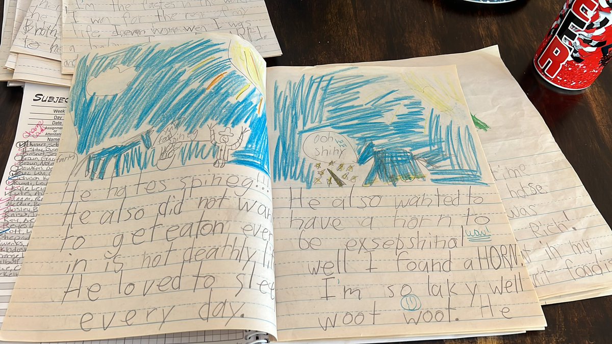 HeatherA91185's tweet photo. I am so impressed with some of my students’ imagine narratives in first grade! They are cracking me up! So proud of the way they included thoughts for their character! #AmazingBates @Dunn1Alecia @BatesElemJCPS https://t.co/Pl7vHliA1g