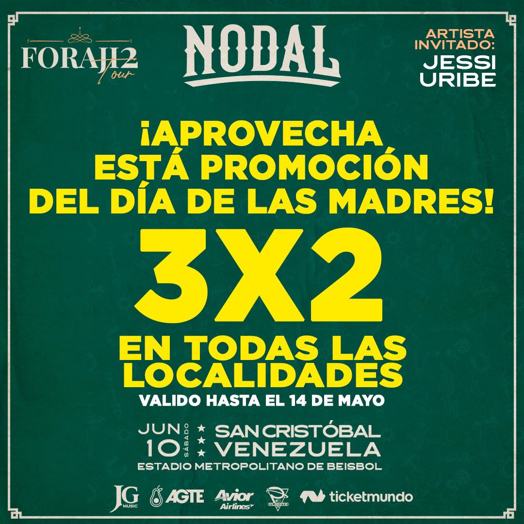 aguacato's tweet photo. San Cristobal  Nodal 
3x2 Todas las Localidades 
Promo cálida hasta mayo14 https://t.co/tgi8wG2x4a