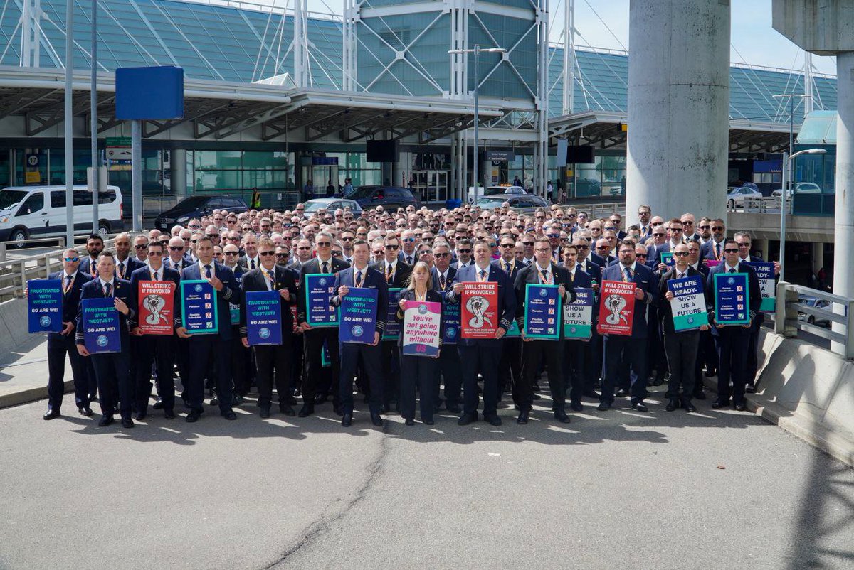 WestJetALPA's tweet photo. A record number of pilots attended today’s all-base info picket. 750+ pilots made a statement to @WestJet mgt, do the right thing! Throughout negotiations mgt has not meaningfully addressed the pilots' concerns
#WeAreReady #contract2023 #showUsAfuture #WestJetPilots #ALPAPilots https://t.co/ixa6OwbVBr