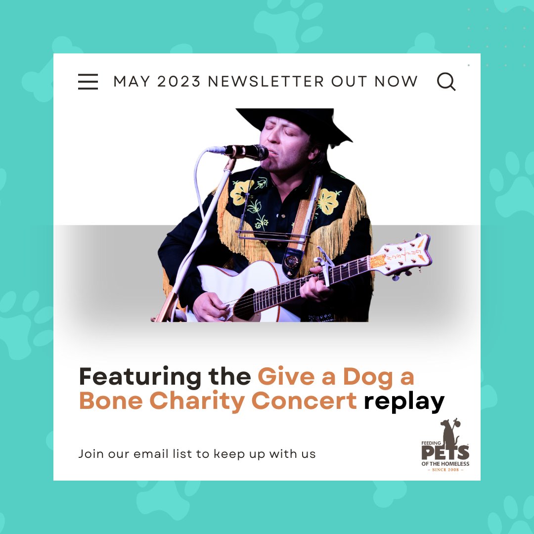PetsofHomeless's tweet image. Reminder! May 2023 newsletter is out now. Watch the replay of our first-ever Give a Dog a Bone Charity Concert and update your records with our new HQ address. Sign up so you don't miss future events and updates.
petsofthehomeless.org/feeding-pets-o…
#donatecrypto #animalwelfare