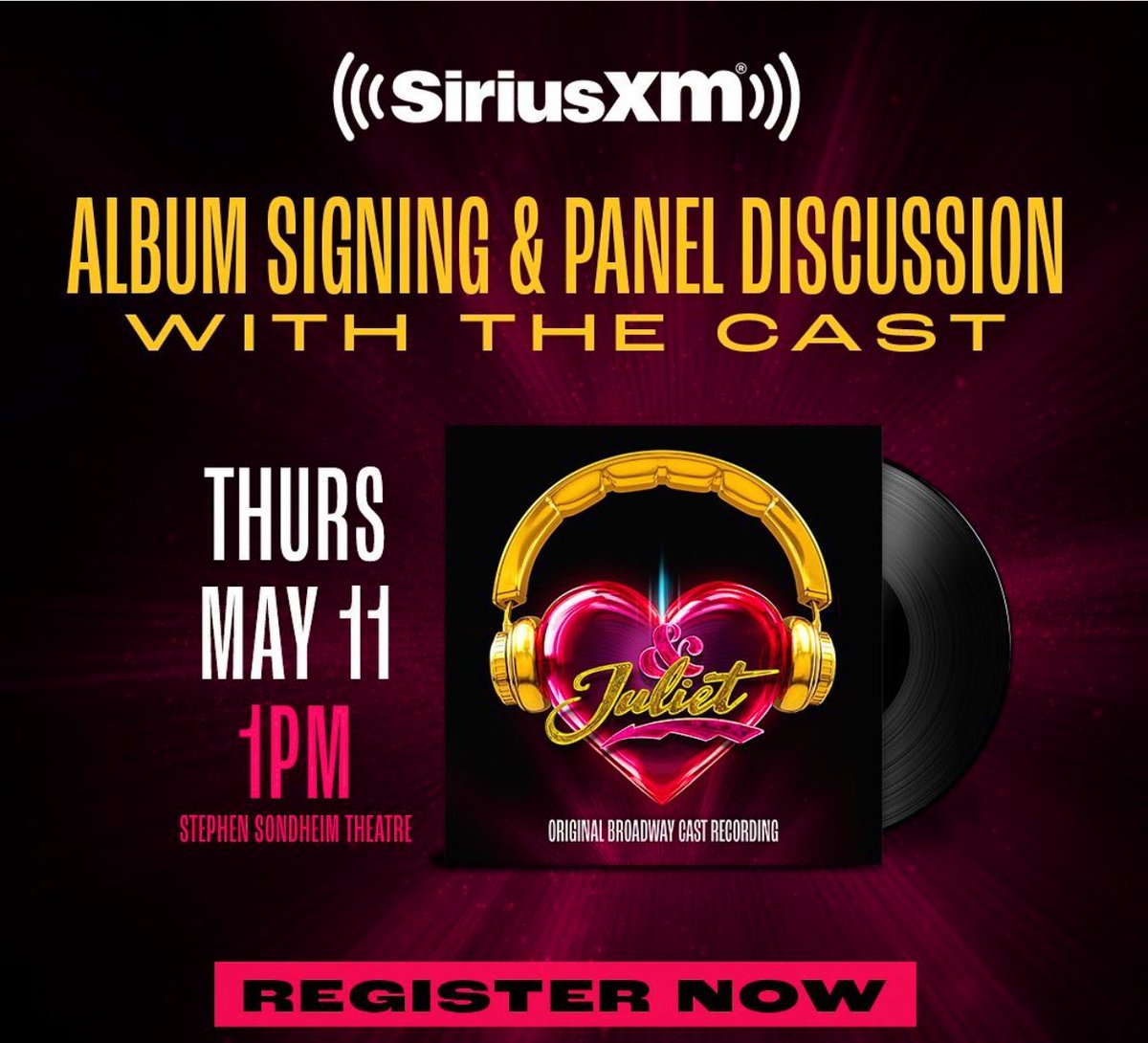 Time is running out! Enter NOW to join us on Broadway with the stars &amp; creators <a href="/AndJulietBway/">& Juliet Broadway</a> this Thur for insights into show + roll VIP for a cast album signing! Don’t wait, details to enter HERE: blog.siriusxm.com/and-juliet-tow…