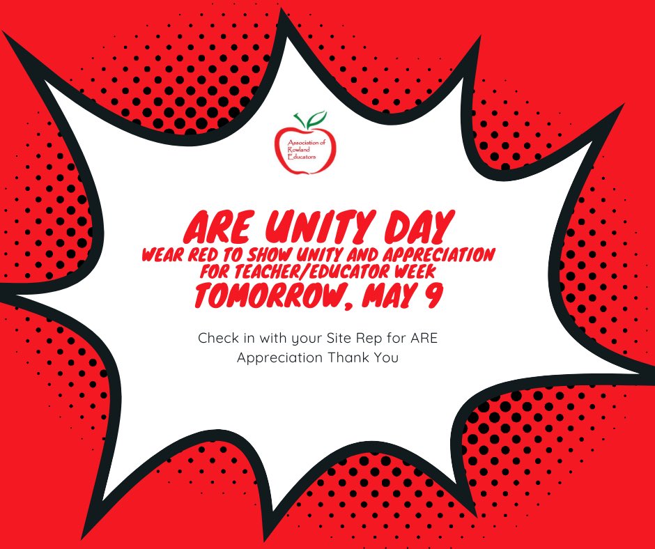 Show your appreciation and unity for ARE and all of our members by wearing red tomorrow! #TeacherAppreciationWeek