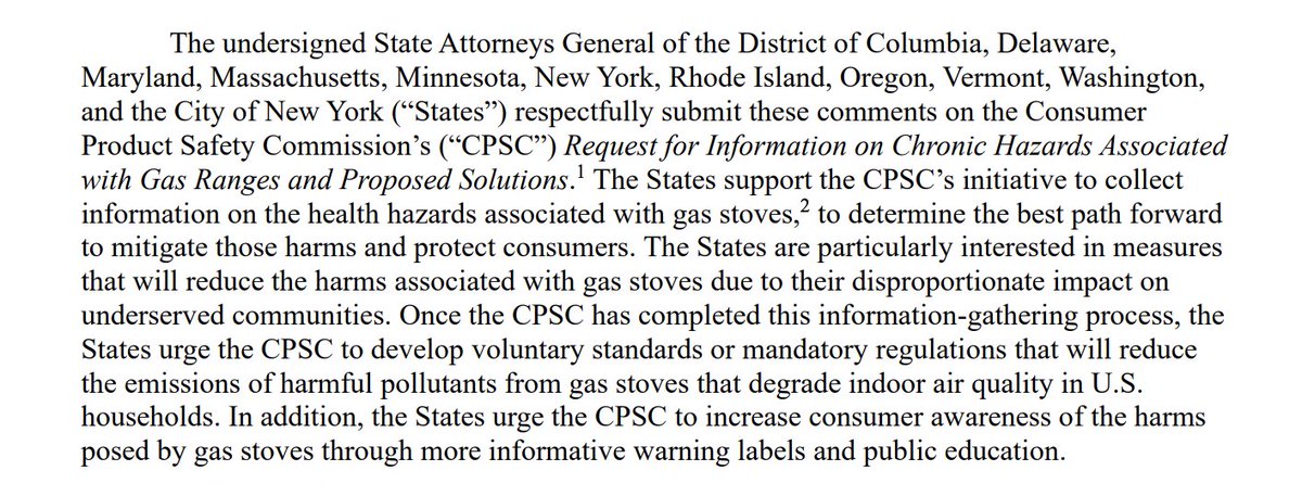11 Attorney Generals call on the <a href="/USCPSC/">US Consumer Product Safety Commission</a> for federal action on gas stove pollution.  Led by <a href="/DCAttorneyGen/">AG Brian Schwalb</a> + DE, MD, MA, MN, NY, RI, OR, VT, WA &amp; NYC. 🧑‍⚖️‍📝 #ProtectOurAir
oag.dc.gov/sites/default/…