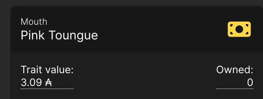 Pink Tongue won dangerous darts🏆

Trait Value- 3.09 $ADA