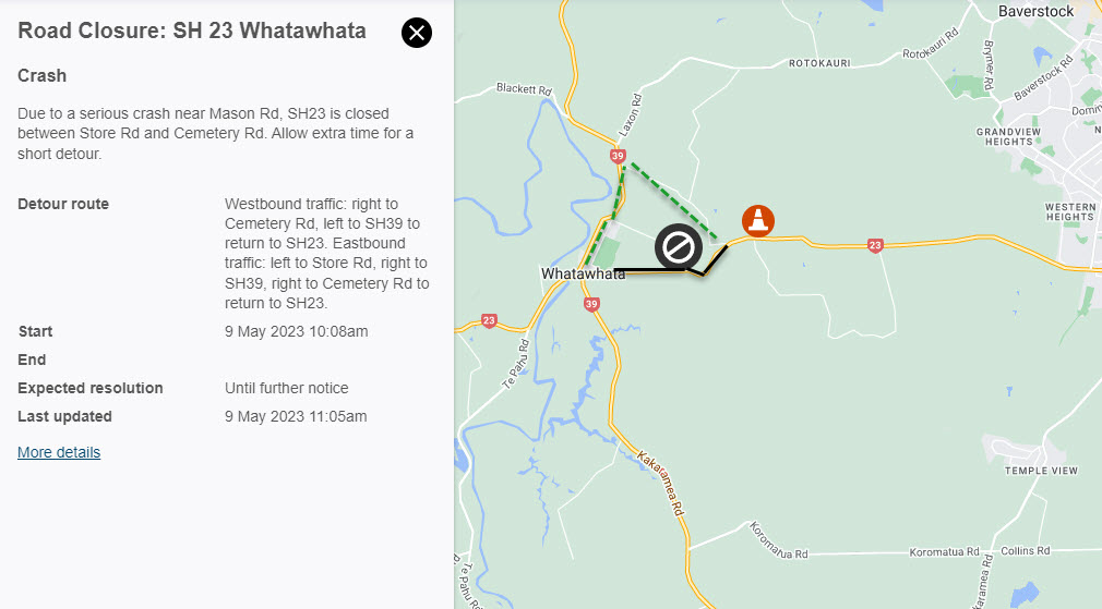 Waka Kotahi NZTA Waikato/BoP on Twitter "SH23 WHATAWHATA ROAD CLOSED
