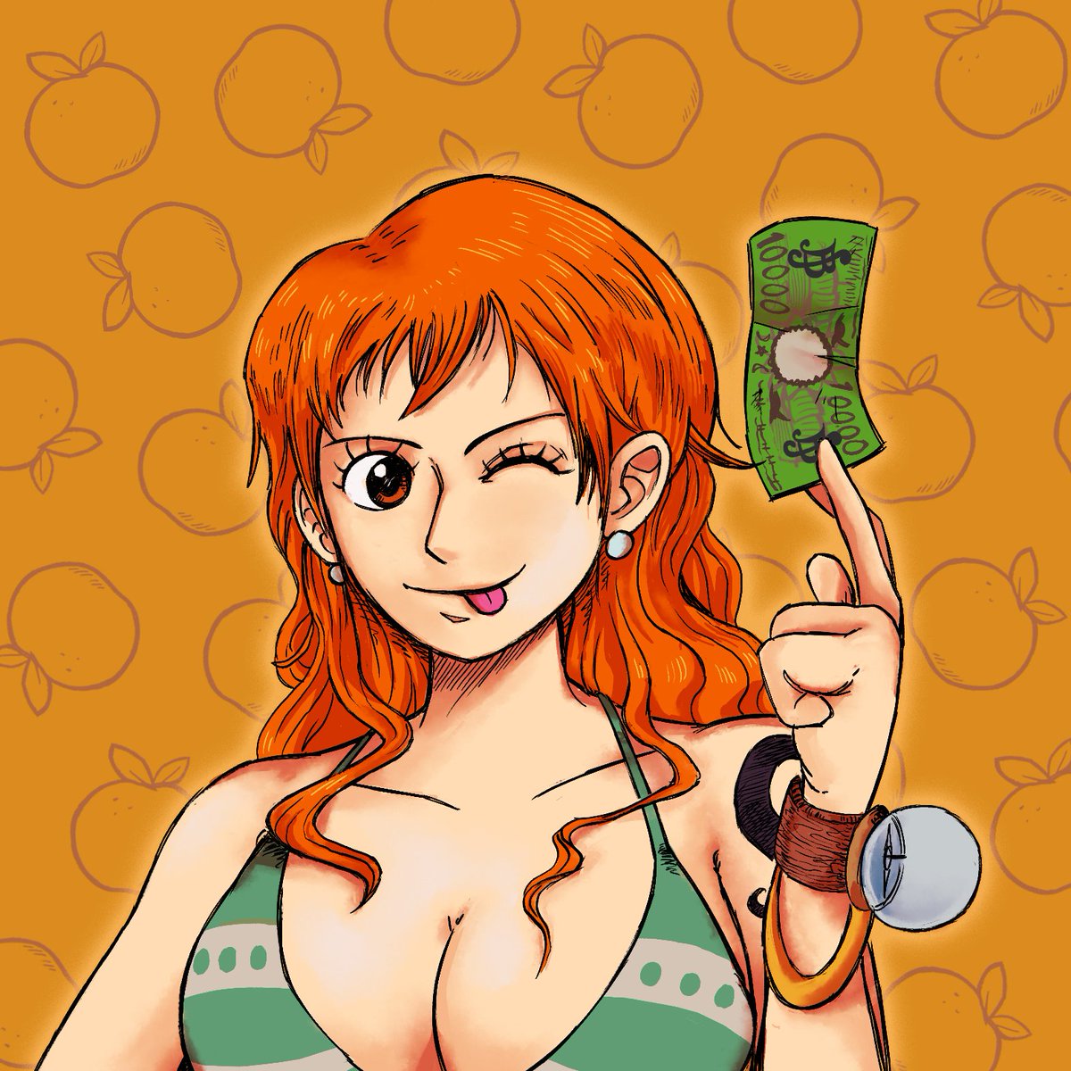 Strawhat Button Artworks (3/10): Nami 🍊🧭
Going from one character with shitty navigation skills to one with the best of the entire crew! 

#onepiece #nami #animeart #shonenjump #femalecharacter #cat #eiichirooda #nami #manga #fruit #sexyfemale #fanart #buttonart #onepiecemanga