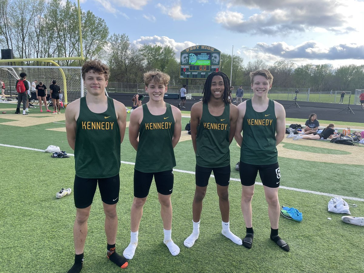 Record Alert!!  Freshmen quartet of Peck, Goslin, Keller and Zacher shatter the 9th grade shuttle record at Kennedy. Time of 64.42 is over 2 seconds faster than previous record.  We’ve had lots of great shuttle teams, these guys are the best in 9th grade.