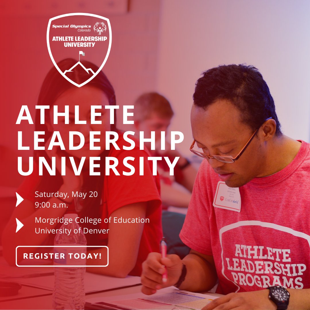 SpecOlympicsCO's tweet photo. There's still time to register for #AthleteLeadershipUniversity presented by @Ent_CU! This is a great opportunity for athletes to help them build confidence, gain leadership skills &amp; allows them to create meaningful societal change. Register 👉 https://t.co/FCDSd1Rotl
#SOColorado https://t.co/1IMuOKqbiy