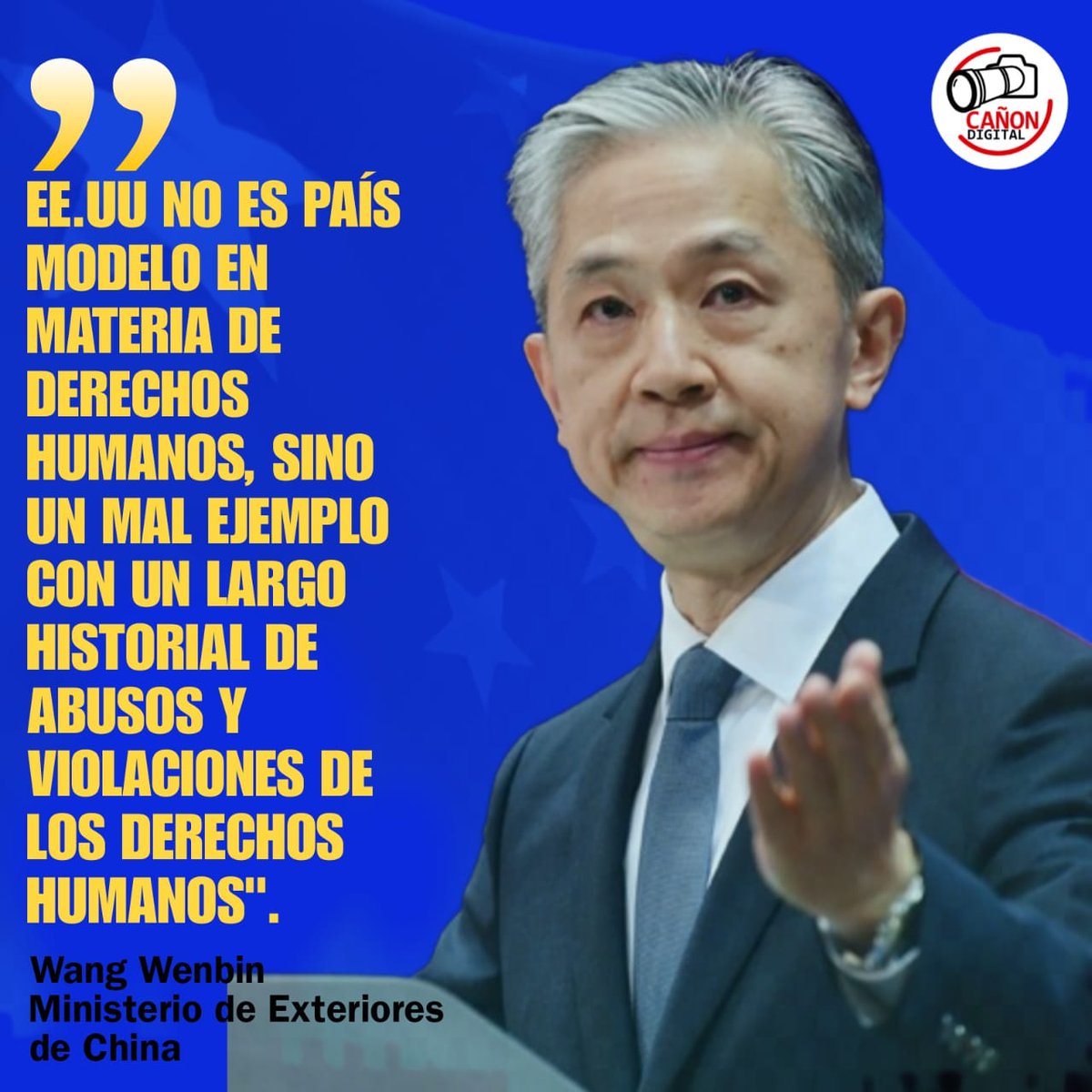 🇨🇳🇺🇸China afirmó que EE.UU. no es un modelo a seguir en cuanto al respeto y protección de los derechos humanos, sino un mal ejemplo con un historial de abusos y violaciones de los mismos.

#Nicaragua
#MayoVivaSandino
