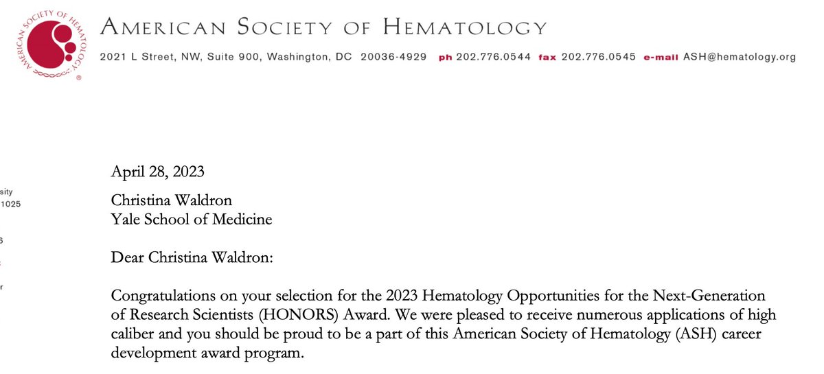 Thrilled to receive the @ASH_hematology HONORS Award! Deeply grateful to my incredible, supportive, and visionary mentor @GeorgeGoshuaMD, who introduced me to #decisionscience #ASHAwards @YaleMed