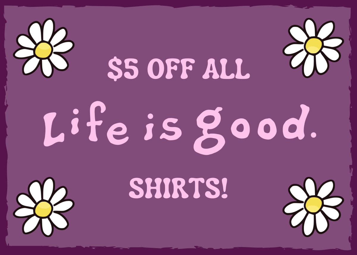 Mother's Day is this weekend! Enjoy $5 OFF all Life Is Good shirts from now till May 14th!

#lifeisgood #mothersday #mothersdaygifts #mothersdayspecials #mothersdaypromos #mothersdaygifts #flowers #chocolates #gifts #giftideas #holidays #family #giftshops #fredrickshallmark #wi