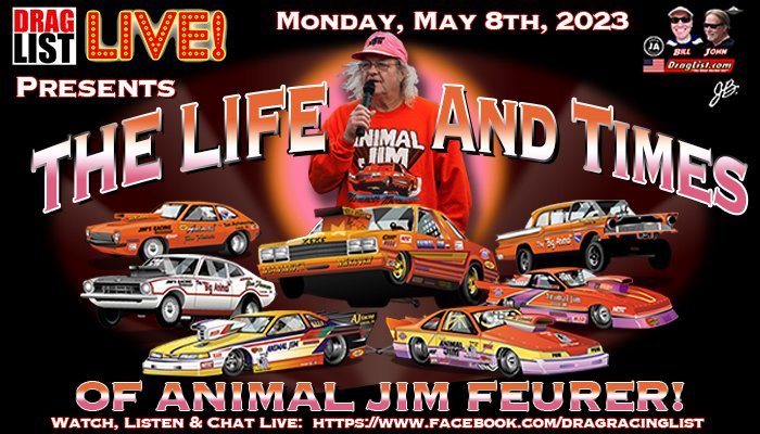 draglist's tweet photo. Animal Jim Feurer coming up in 20 minutes! Join us to chat about his amazing career! #promodified #ussc #udra #prostock https://t.co/ssN90Lb5bF https://t.co/6aA4OamoeP