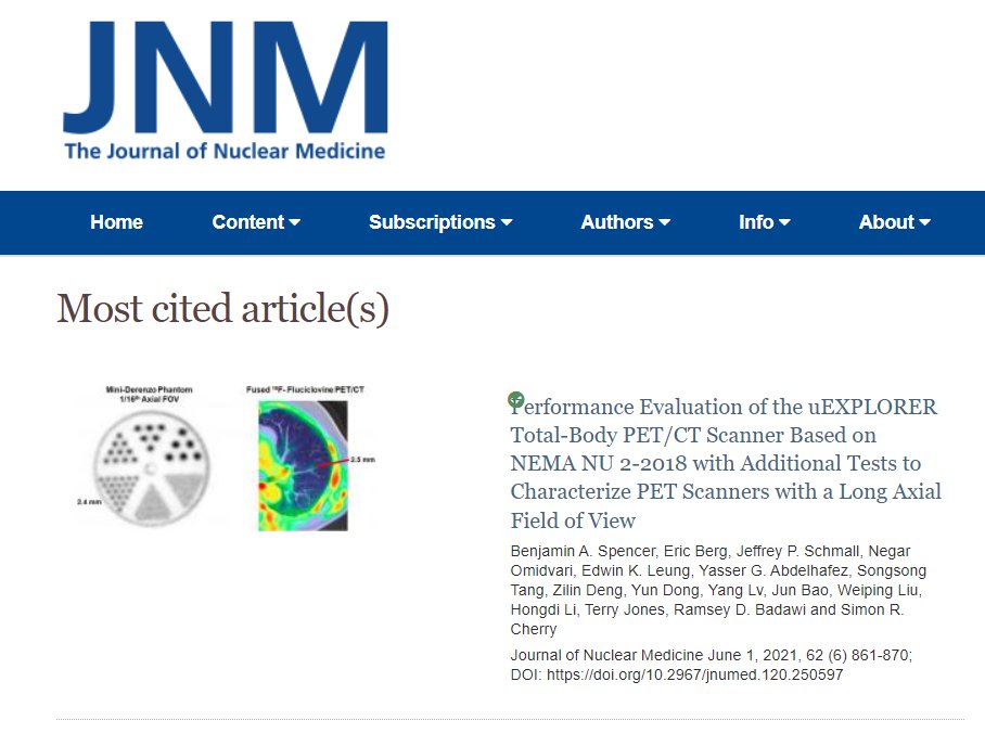 #ICYMI: The most cited article from the past 2 years in <a href="/JournalofNucMed/">JNM</a> is about the uEXPLORER, the world's first total-body PET/CT scanner, developed right here @ UC Davis. This tech is opening lots of exciting new doors in research &amp; imaging!
jnm.snmjournals.org/articles/most-…