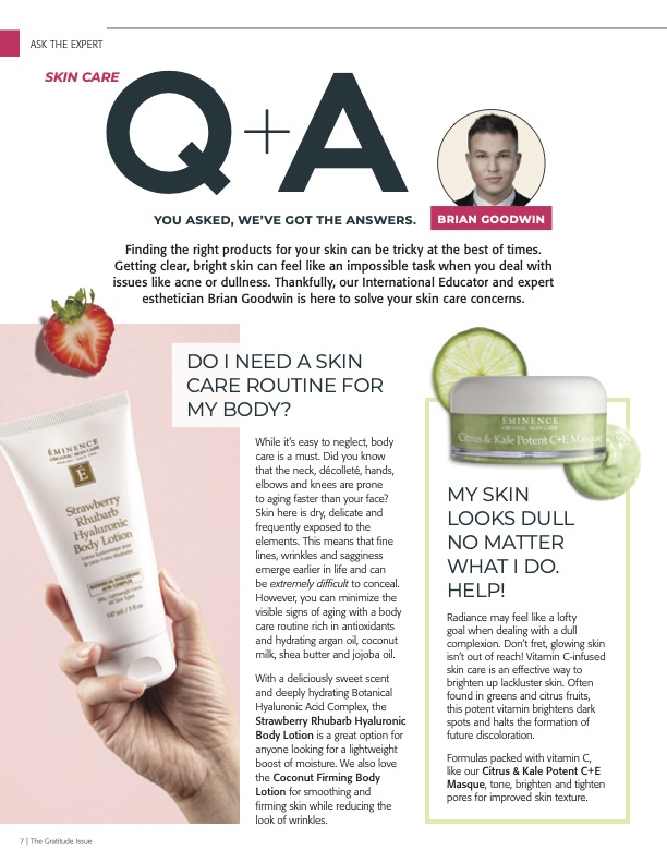 EminenceOrganic's tweet photo. International Educator and expert esthetician Brian Goodwin answers some of your Clients' most pressing questions in the Eminence magazine. Click to read the Eminence magazine online: https://t.co/RjHtYBV1y9 https://t.co/upUGQpg9tR