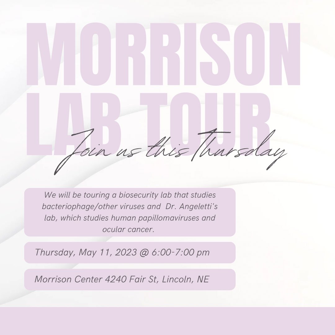 MicrobioUnl's tweet photo. This Thursday will be our last meeting of the semester! We hope you can join us in touring a couple labs in the Nebraska Center for Virology! Thank you for a great semester:) https://t.co/9CQG3sxSAX