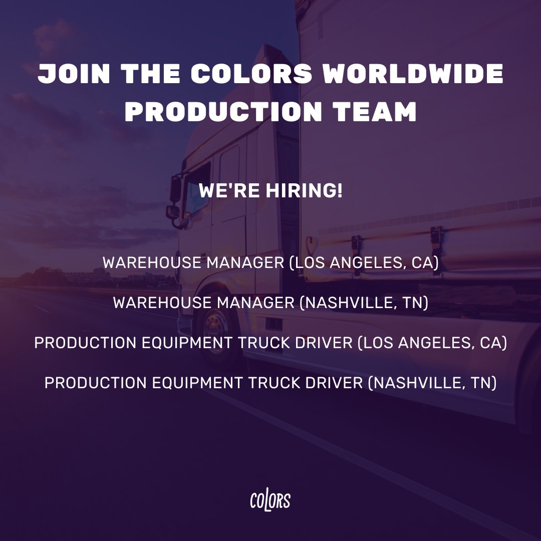 We’re seeking dedicated professionals to join our team and help us deliver and manage equipment for live shows and events. 

From inventory management to transporting gear, you’ll play a critical role in creating unforgettable experiences.

Apply here: careers.colorsworldwide.com