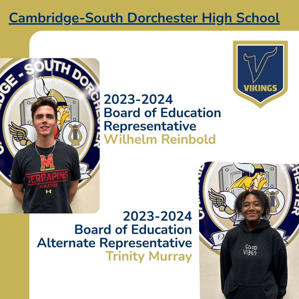 CSD’S Administrators are so pleased to announce next year’s Board of Education Student Representative, Wilhelm Reinbold and Alternate Student Representative, Trinity Murray. Congratulations to both.