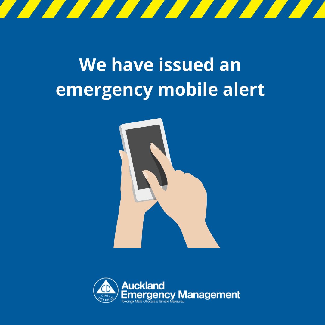 We have issued an emergency mobile alert that says: Heavy rain and thunderstorms are affecting the Auckland region and expected to continue into the evening, potentially through to midnight tonight. If your life or property is at risk, phone 111 immediately. [1/3] #WeatherUpdate