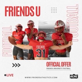 After a great conversation with <a href="/CoachBaxterFU/">Henry Baxter</a>, I am blessed to recieve an offer from <a href="/FalconsFU/">Friends University Football</a>. Got to give thanks to the most high🙏. <a href="/CoachSmith918/">Danny Smith</a> <a href="/Levya73/">Levy Adcock</a> <a href="/Will_RogersFB/">Will Rogers Football</a> #RogersRecruit