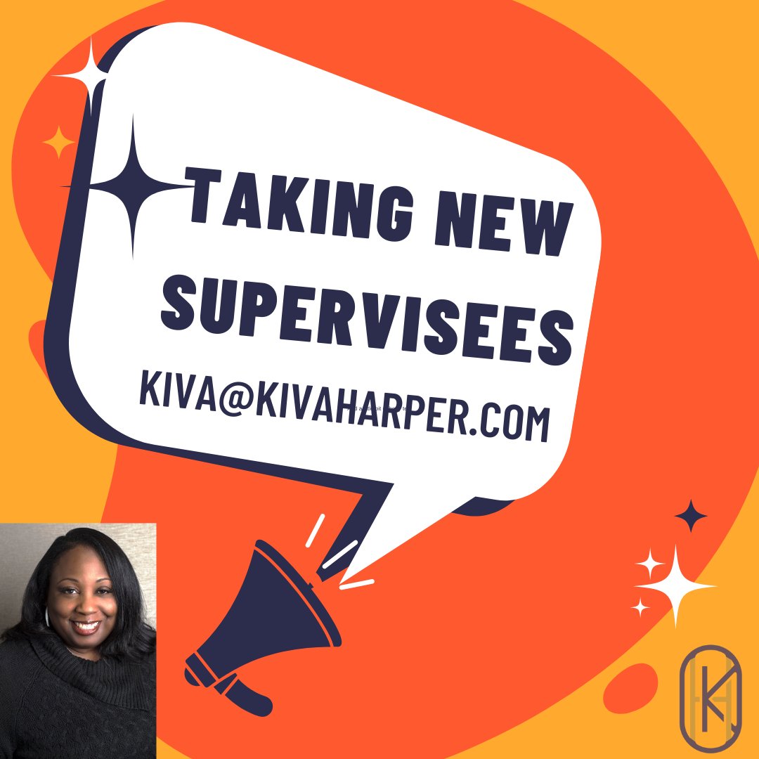 I have a few openings for LCSW supervision. Please contact me via email at kiva@kivaharper.com. 

Thursday group (BIPOC only) 5pm-7pm every other week
Saturday group 9am-11am every other week

All sessions are virtual.