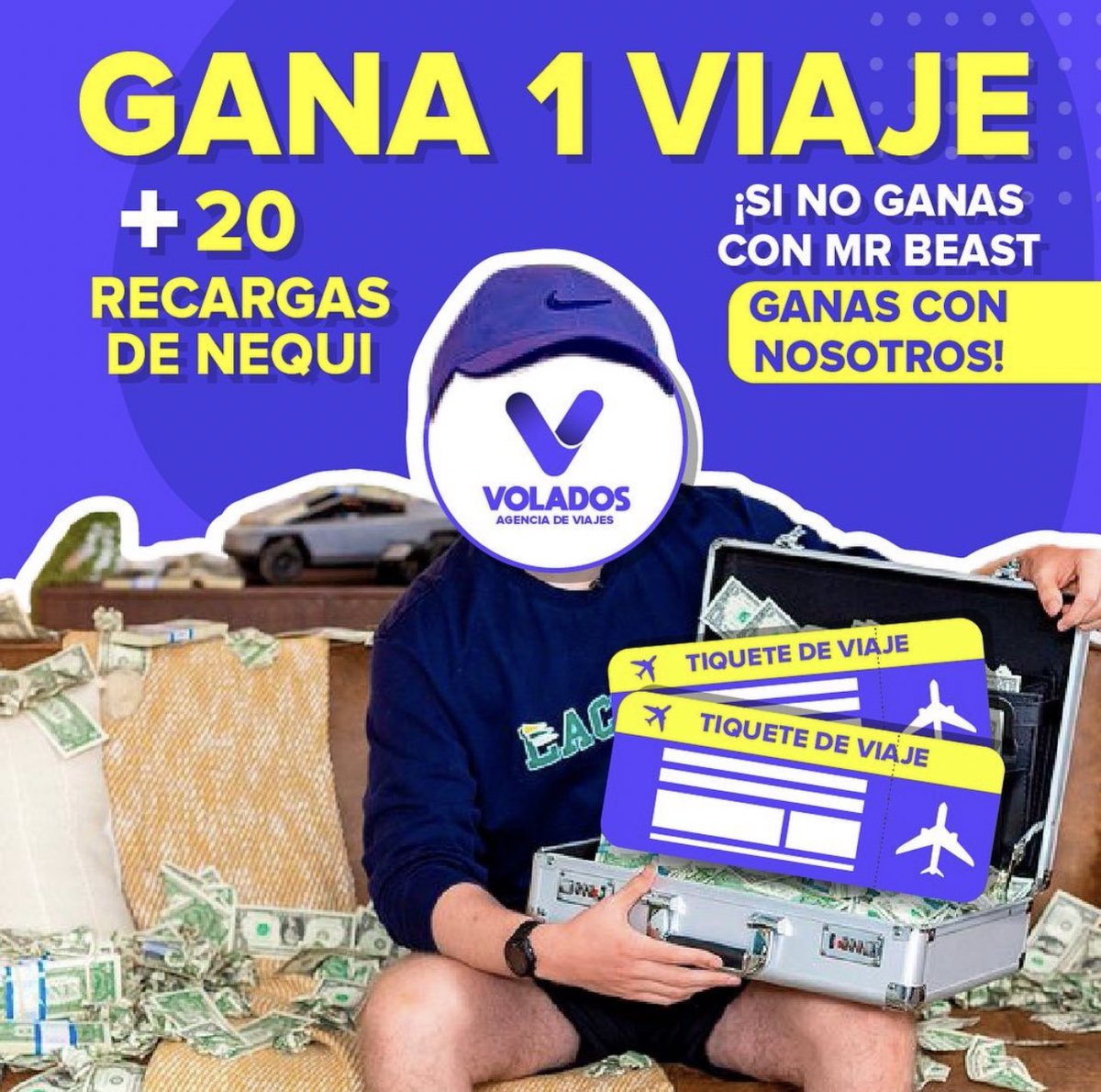 Si no ganas con Mr. Beast gana con nosotros 🎁😜✈️
Sortearém0s el 14 de mayo un viaje sorpresa, 20 recargas a nequi  y 10 bonos de viaje entre las personas que le den 💜  y de RT 🔁

¡Buena suerte! 🍀