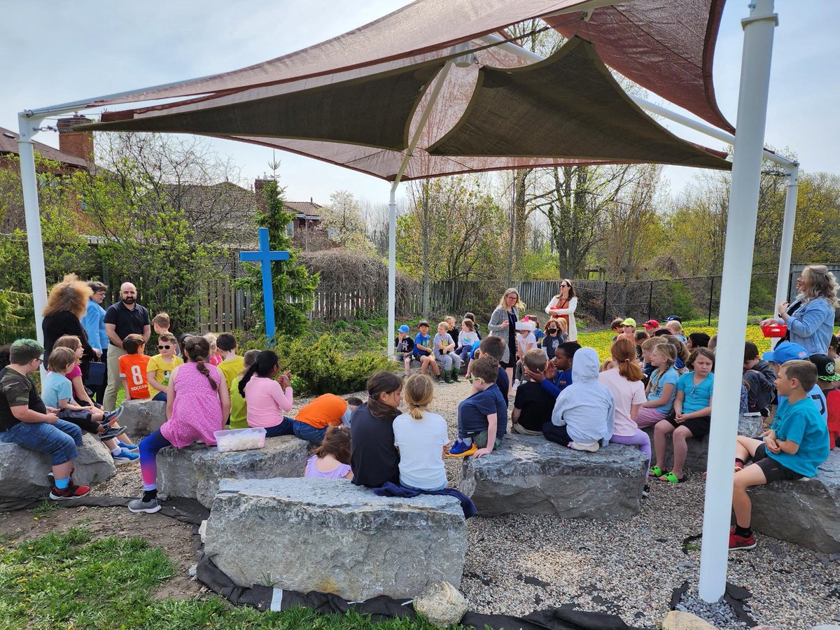 Today it was special to be in our Peace Garden &amp; celebrate with our students who received their First Communion yesterday.  We give thanks to all the people who helped prepare them. Thank you to the parents who are the primary educators of the children in the ways of the faith.