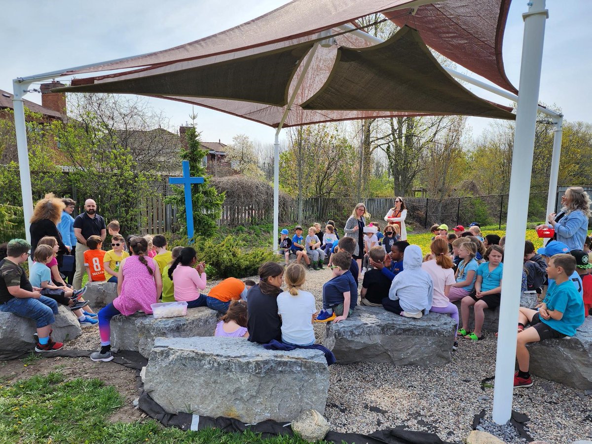 Today it was special to be in our Peace Garden & celebrate with our students who received their First Communion yesterday. We give thanks to all the people who helped prepare them. Thank you to the parents who are the primary educators of the children in the ways of the faith.