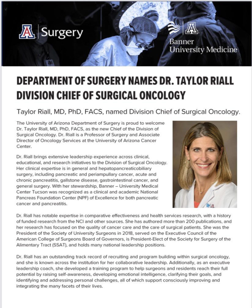 It’s a great day for a Double Celebration! Please join us in Congratulating Dr. Taylor Riall for being named Division Chief of Surgical Oncology at the University of Arizona and Banner University Medical Center and for being named President of the SSAT!  It’s a great year ahead