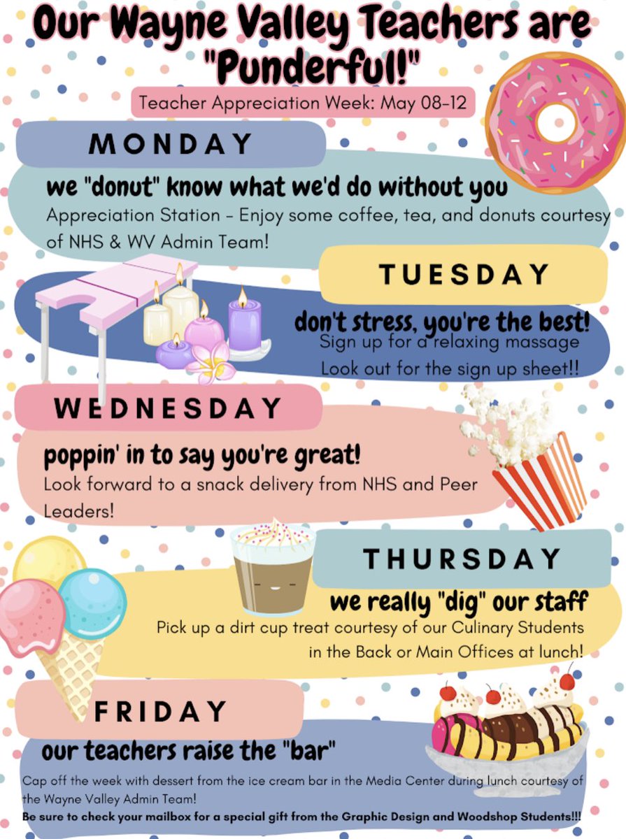 Wayne Valley High School (@waynevalleyhs) on Twitter photo Thank you to the amazing teachers at Wayne Valley! We will be celebrating them with a week full activities.
#HappyTeachersAppreciationWeek🍎📚✏️📝
#ValleyPride
<a href="/WVHS_Principal/">Kenneth J Palczewski</a>
@wv_counselors
<a href="/wvalleyathletic/">Wayne Valley Indians</a> Thank you to the amazing teachers at Wayne Valley! We will be celebrating them with a week full activities.
#HappyTeachersAppreciationWeek🍎📚✏️📝
#ValleyPride
<a href="/WVHS_Principal/">Kenneth J Palczewski</a>
@wv_counselors
<a href="/wvalleyathletic/">Wayne Valley Indians</a>