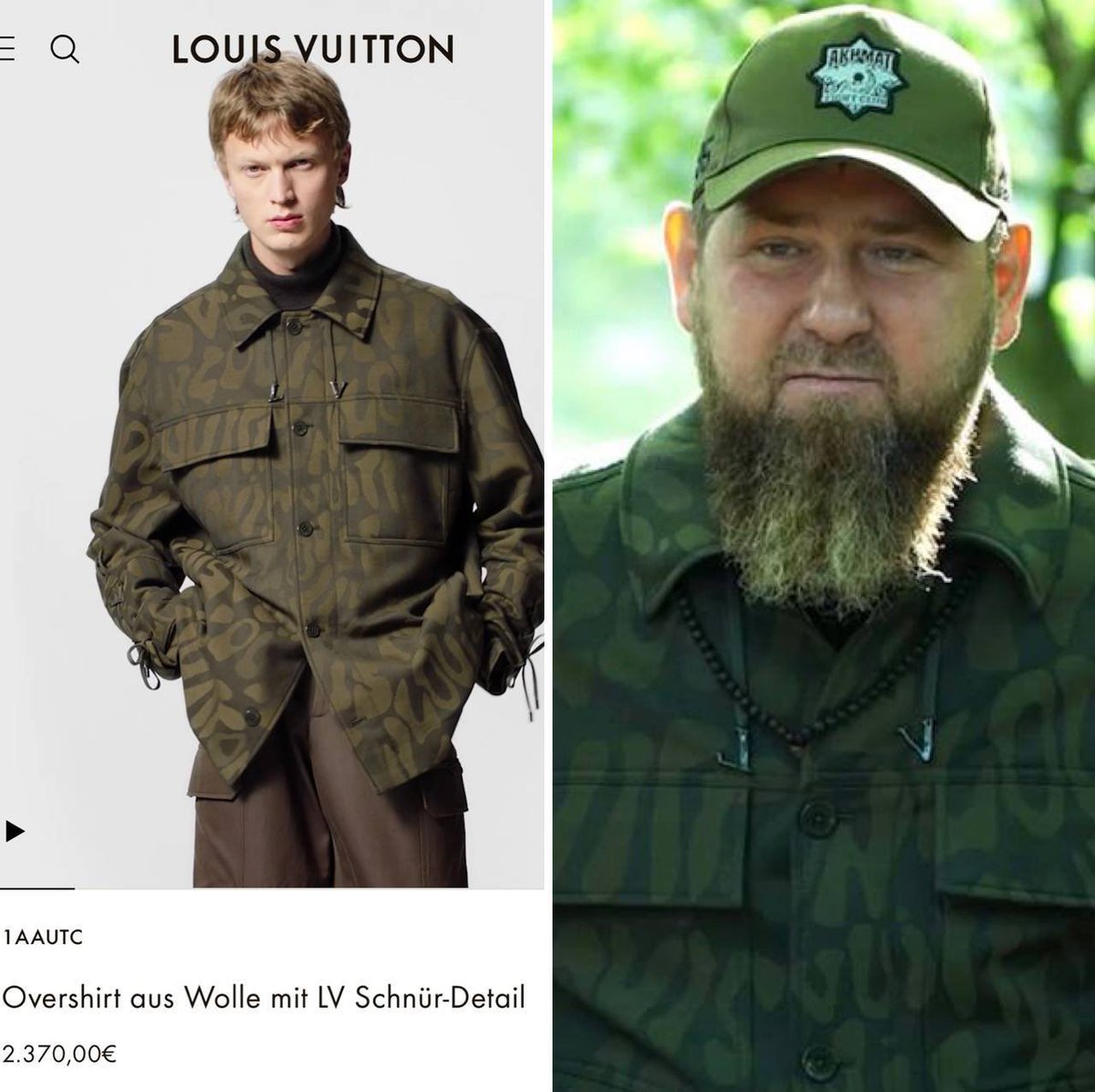 Roman Sheremeta 🇺🇦 on X: Don-Don - Louis Vuitton. The leader of  Chechnya, Ramzan Kadyrov, is preparing to go to Bakhmut in a €2,370 Louis  Vuitton woolen military jacket from the new