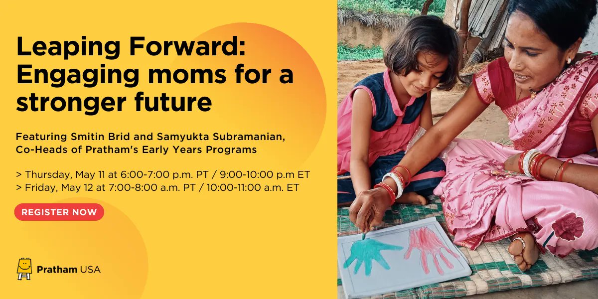 Pratham USA (@prathamusa) on Twitter photo How does <a href="/Pratham_India/">Pratham Education Foundation</a> partner with moms to engage in their children’s learning? What is Pratham's approach to teaching and learning in the early years? What impact is being made?
Get answers to all of these questions and more this week! Sign up now → buff.ly/420ZmGk How does <a href="/Pratham_India/">Pratham Education Foundation</a> partner with moms to engage in their children’s learning? What is Pratham's approach to teaching and learning in the early years? What impact is being made?
Get answers to all of these questions and more this week! Sign up now → buff.ly/420ZmGk