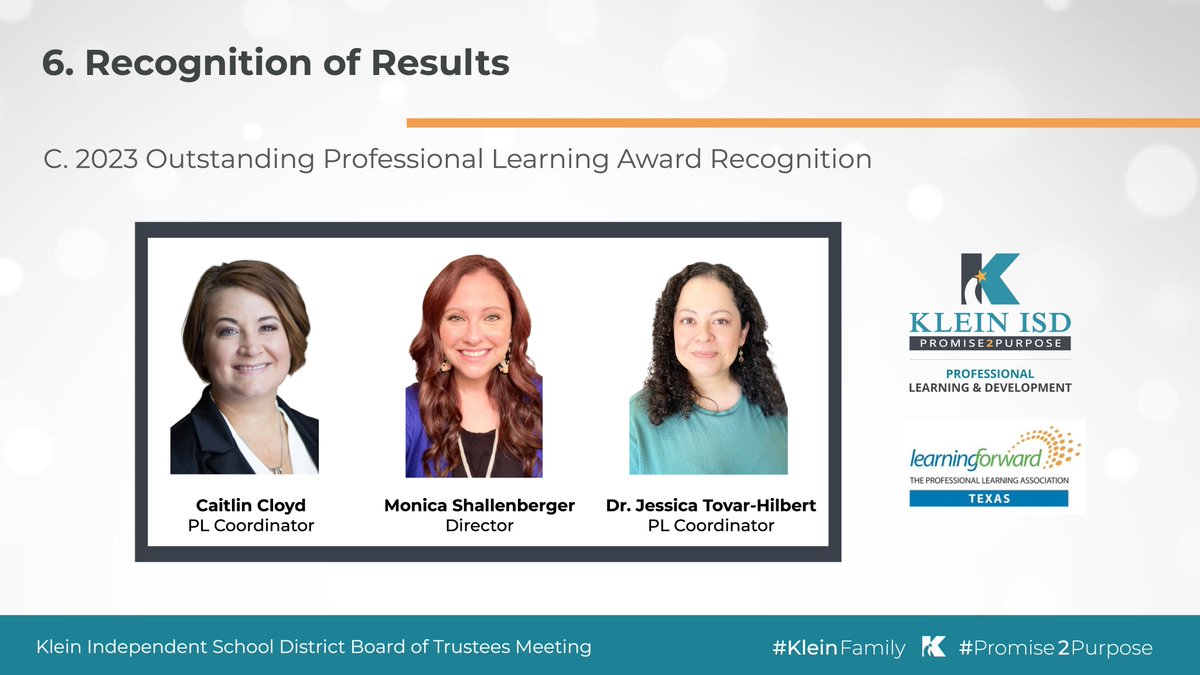 KleinISD's tweet photo. @MetzlerKISD @KleinForest @EppsIslandKISD Congrats @KleinProfLearn, for being honored as 1 of 2 two districts in TX to win the 2023 Outstanding Professional Learning Award from Learning Forward Texas!🏆

This attests to our commitment to excellence in professional learning with a focus on encouraging &amp; developing others. https://t.co/l0NdOl0gx0