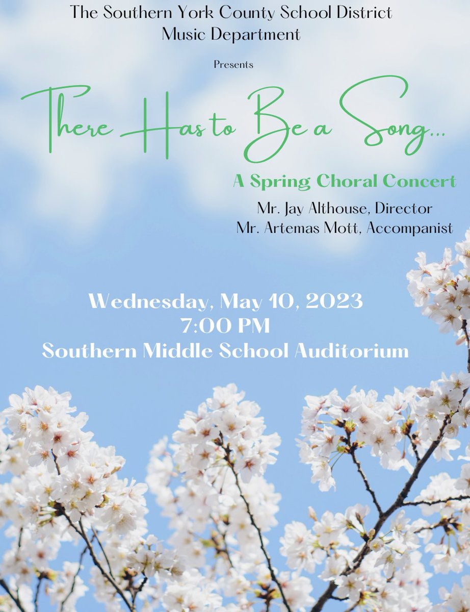 Join us this Wed. evening at 7 PM in the SMS Auditorium for the secondary choral department’s spring concert entitled, “There Has to Be a Song!” The students have been working very hard, on this challenging program full of great repertoire! We’d love to see you there! #singing