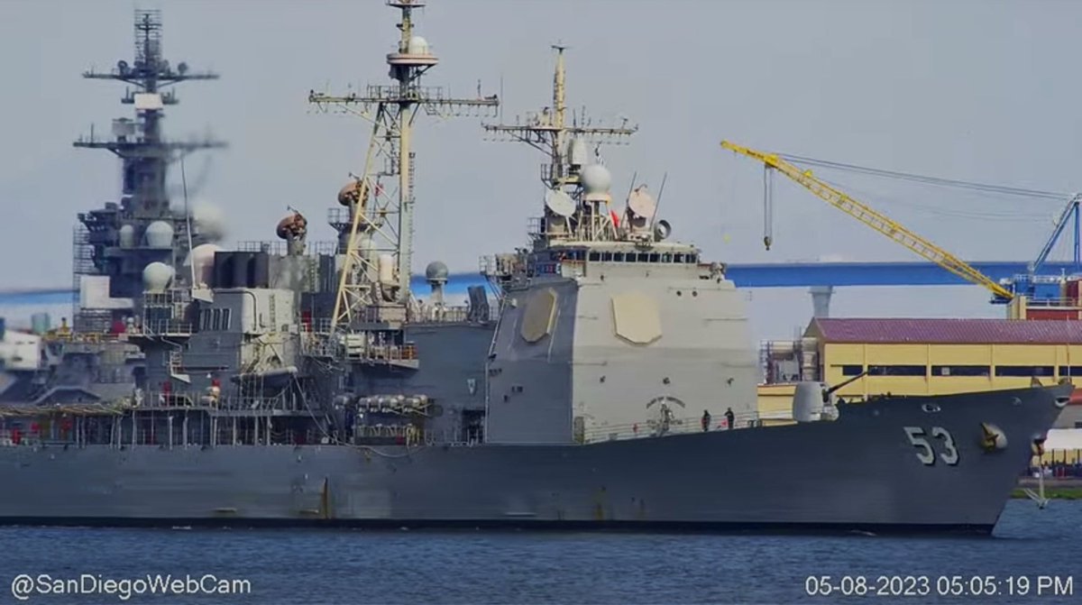 WarshipCam's tweet photo. USS Mobile Bay (CG 53) Ticonderoga-class guided missile cruiser leaving San Diego - May 8, 2023 #ussmobilebay #cg53
SRC: webcam https://t.co/QU2VeFvNiM