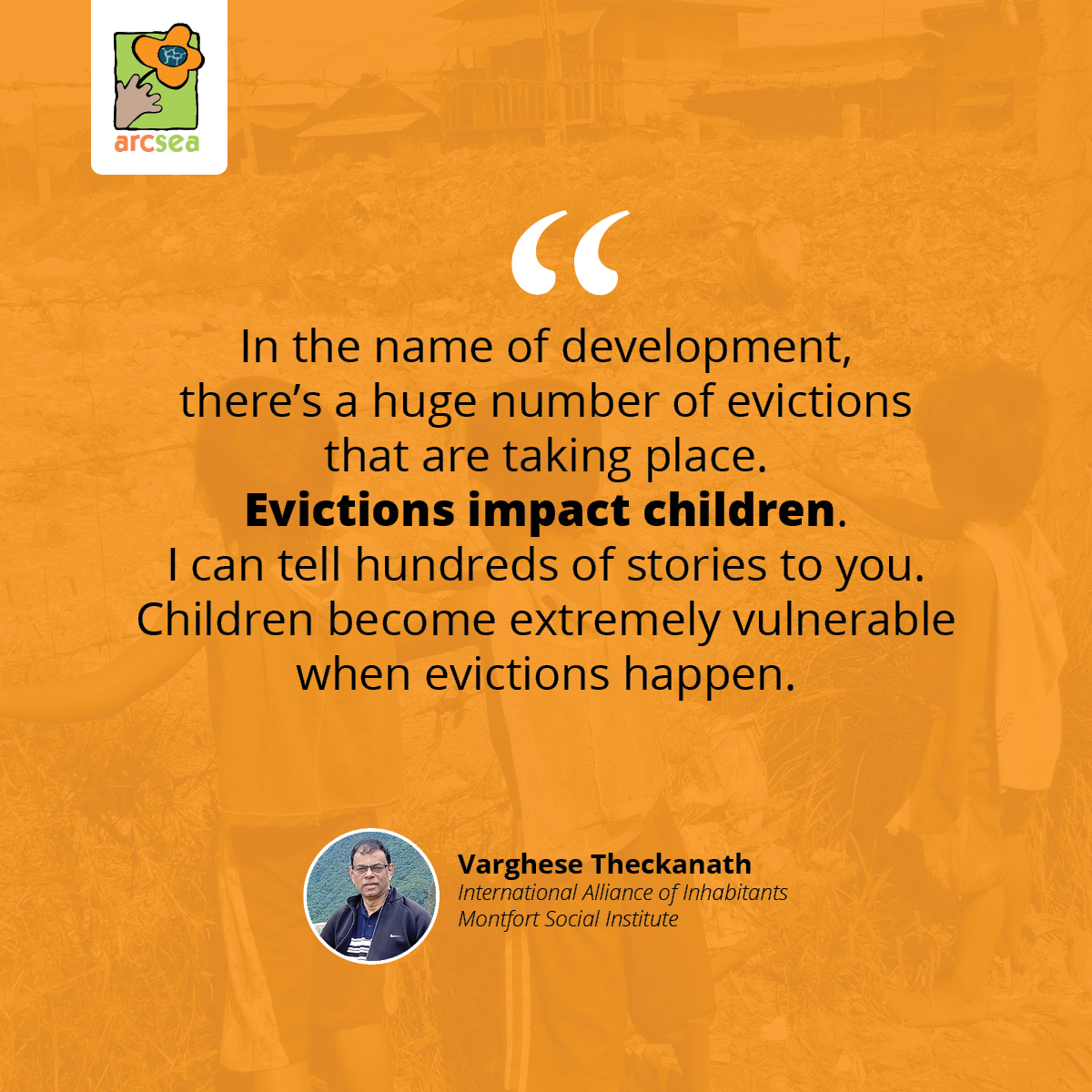 ARCSEA_Advocate's tweet photo. Watch his presentation on Evictions, homelessness and SDG 11 during the Leave No Issue Behind, a virtual side event during the Asia-Pacific Forum on Sustainable Development 2023 last March 28, 2023 here: https://t.co/lsTGEjFja8 
#StreetChildren #SustainableDevelopment #SDG11 https://t.co/WPH9HOnnLT