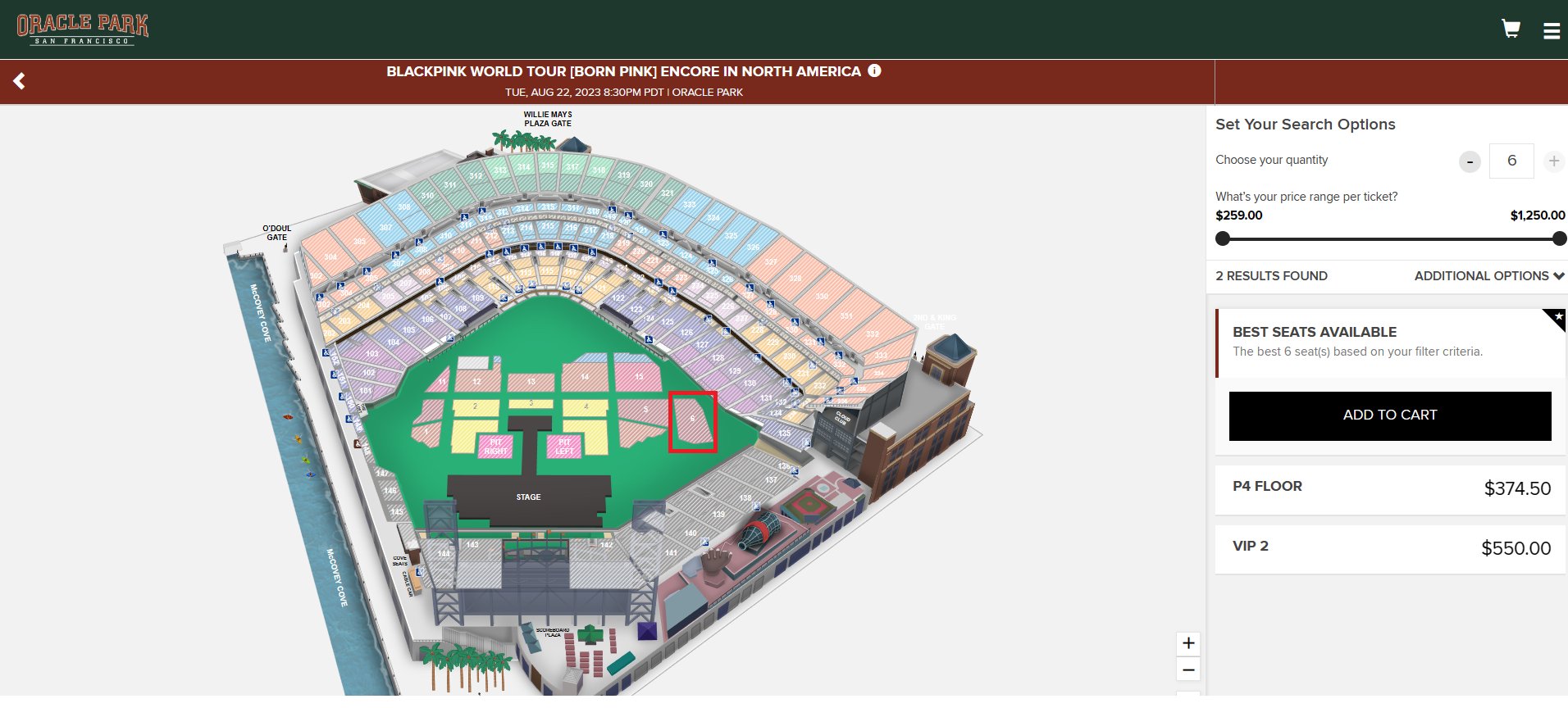 Seat Map, Oracle Park