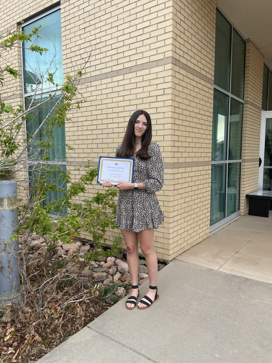 I’m honored to be receiving this outstanding chemistry student award, recognized by the American Chemical Society . I would like to thank Mr.Mainus for getting me here, also my parents for the support.I am very honored and exited to now be apart of this wonderful association!