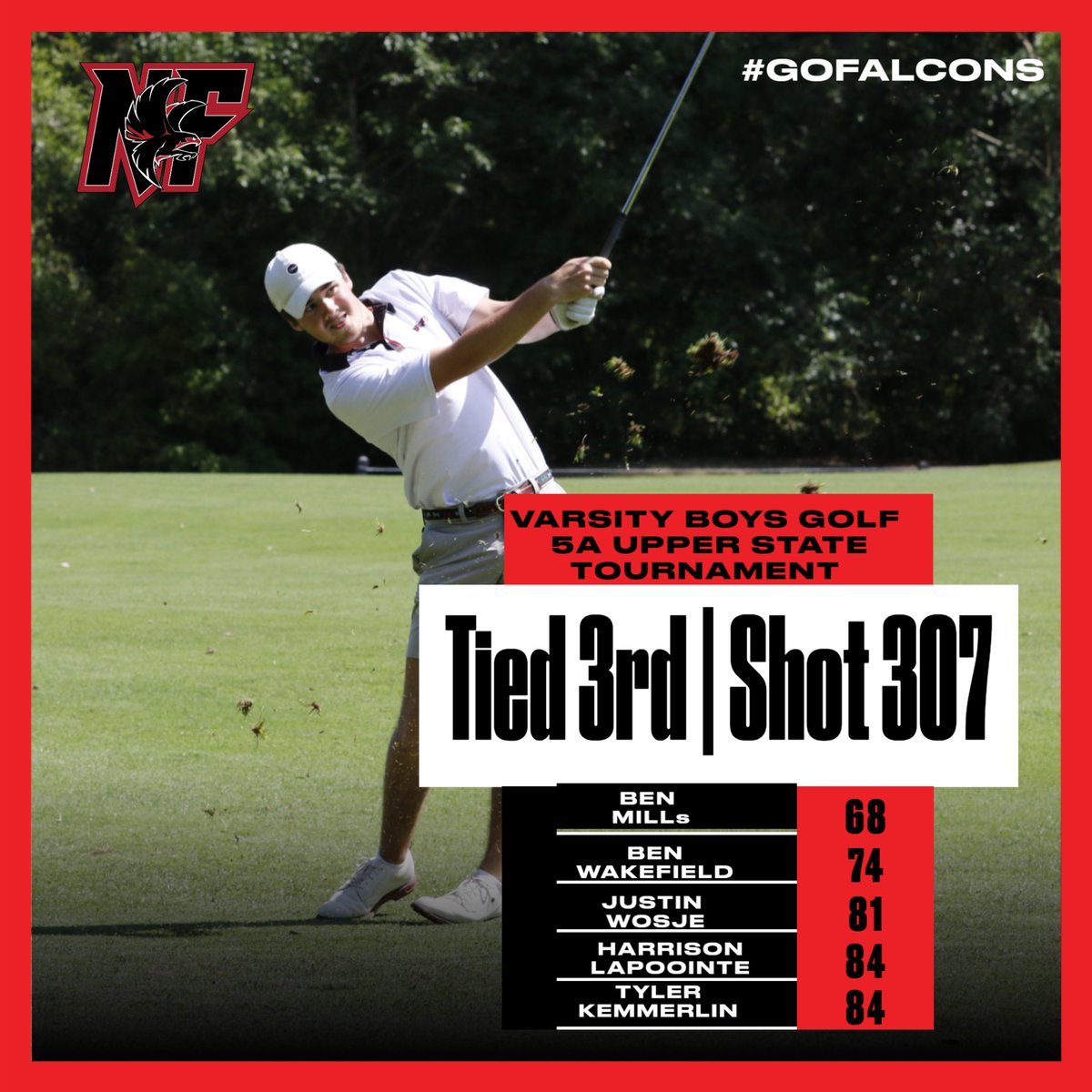 NAFO_Athletics's tweet photo. Varsity Boys Golf 
5A Upper State Tournament 
Results

#GoFalcons https://t.co/ZiXAjANZ8C