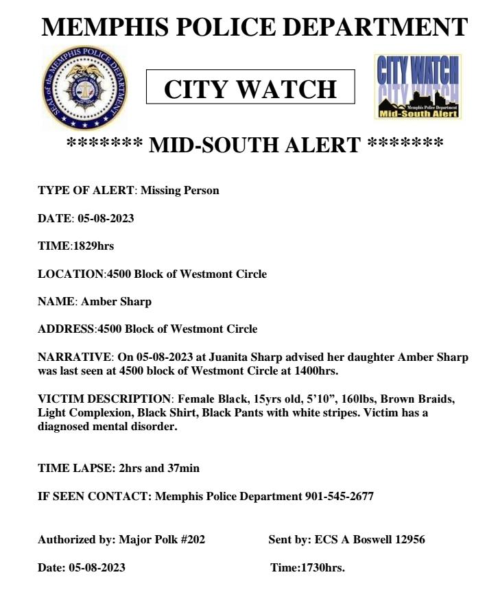 MEM_PoliceDept's tweet photo. City Watch 
Have you seen this child? 
Report #2305023515ME https://t.co/lOc9BIJM6R