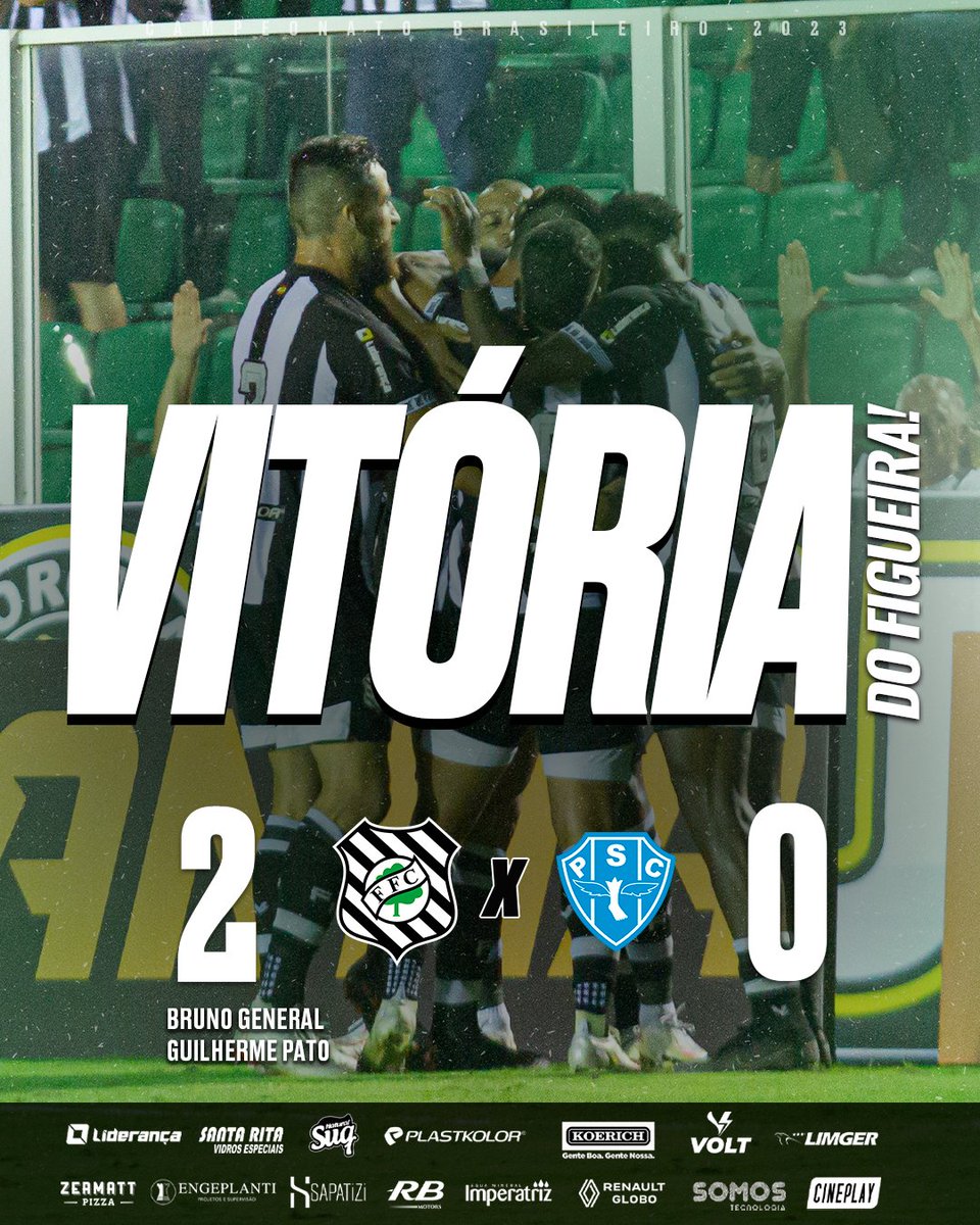 FigueirenseFC's tweet photo. V-E-N-C-E-M-O-S! 🌪️
⠀
Com gols de Bruno General e Guilherme Pato, vencemos o Paysandu por 2 a 0, no Scarpellão.
⠀
O próximo adversário do Figueira será o Confiança, sábado (13), às 16h30, fora de casa.
⠀
OBRIGADO PELO APOIO, NAÇÃO ALVINEGRA! 🖤
⠀
#FIGxPAY
#CampeonatoBrasileiro