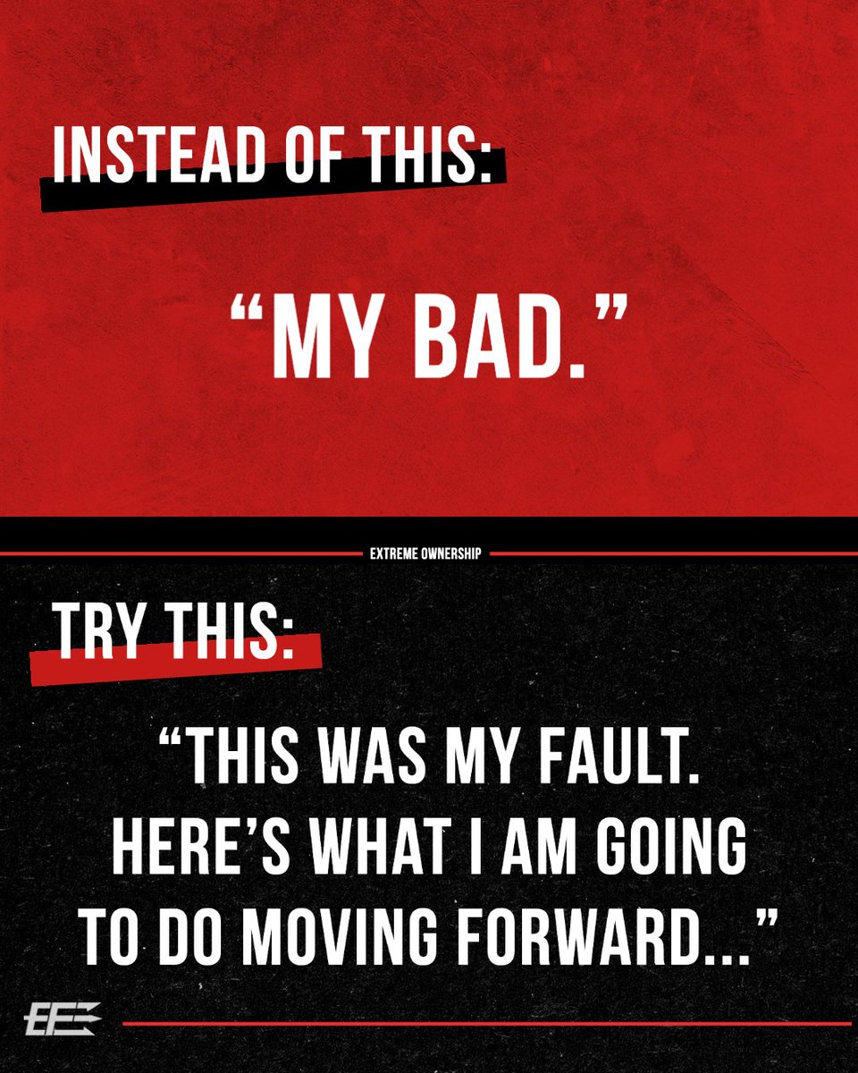 EchelonFront's tweet image. In order to solve communication and leadership problems, you must take control of the solution by owning up to your faults. That’s how you can lead, succeed, and win.

#ExtremeOwnership #Leadership #TryThisEOReframe