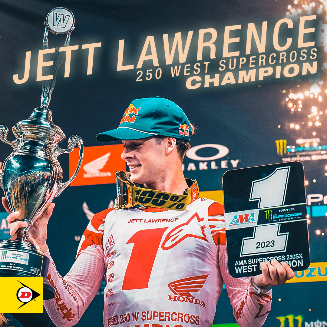 2023 250 West @supercrosslive Champion: @jettson18 🏆

This makes him a four time 250 champ! 🏆🏆🏆🏆

#RideDunlop #RaceDunlop #DunlopDomination #Supercross #SupercrossLive