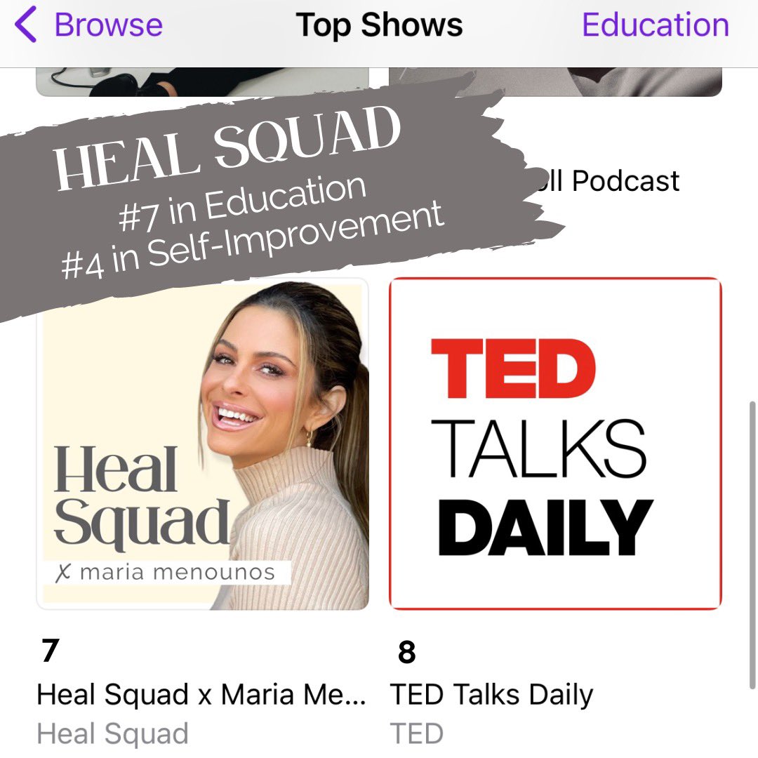 mariamenounos's tweet photo. Thanks to everyone in our #HealSquad community for all your prayers and well wishes and for making our podcast #4 in self improvement and #7 in education. Your support as an audience, literally saved Maria's life as she would not have had the body scan that discovered andโฆ https://t.co/L4FvZhYYJA