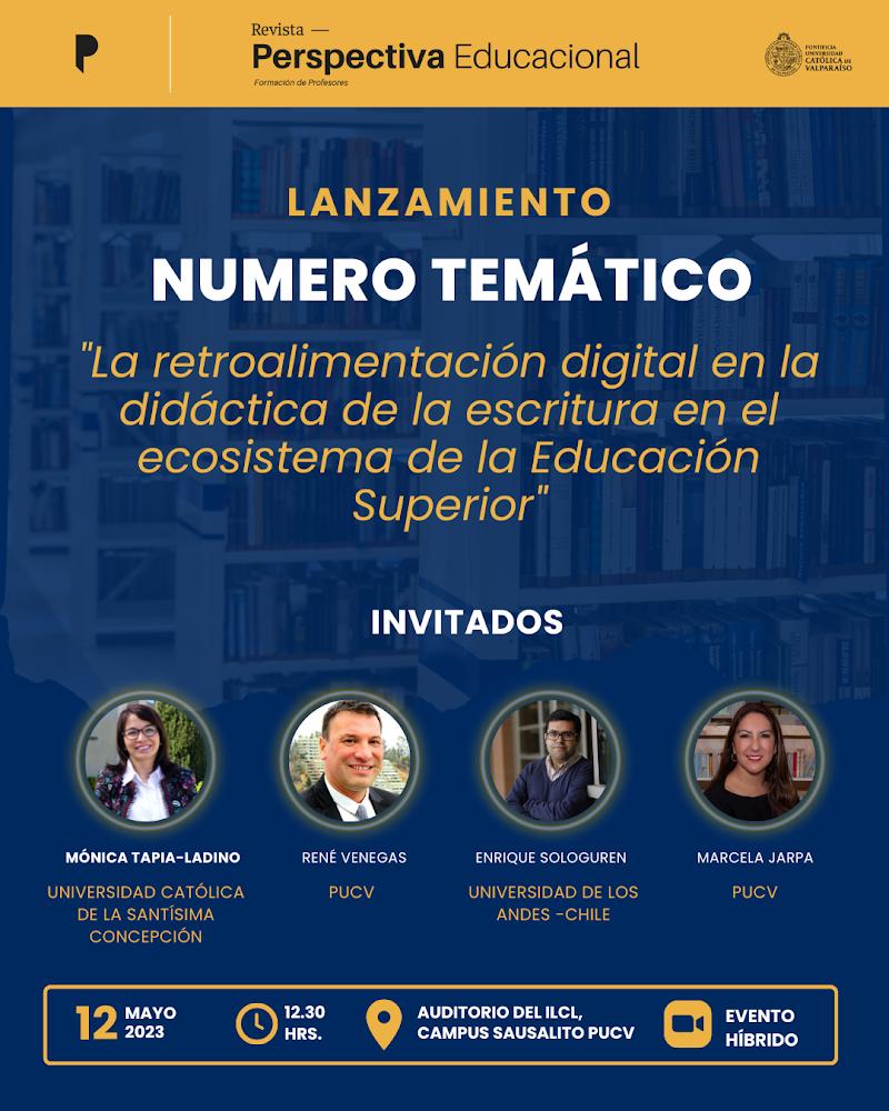 aledchile's tweet photo. ¡Te invitamos al numero temático "La retroalimentación digital en la didáctica de la escritura en el ecosistema de la Educación Superior" organizado por la Revista Perspectiva Educacional de la Pontificia Universidad Católica de Valparaíso este viernes 12 de Mayo! https://t.co/hNFblLvuwL
